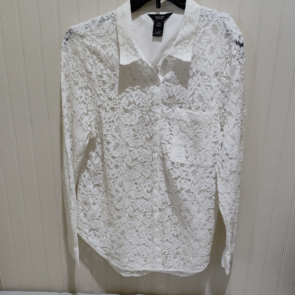 Simply Vera Vera Wang White Lace Button-Up Blouse